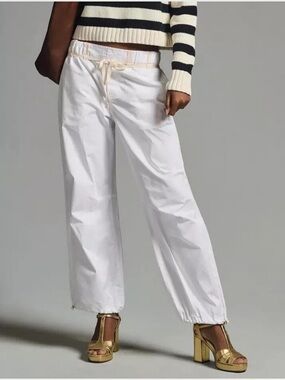 Anthropologie White pull-on parachute Pants - large